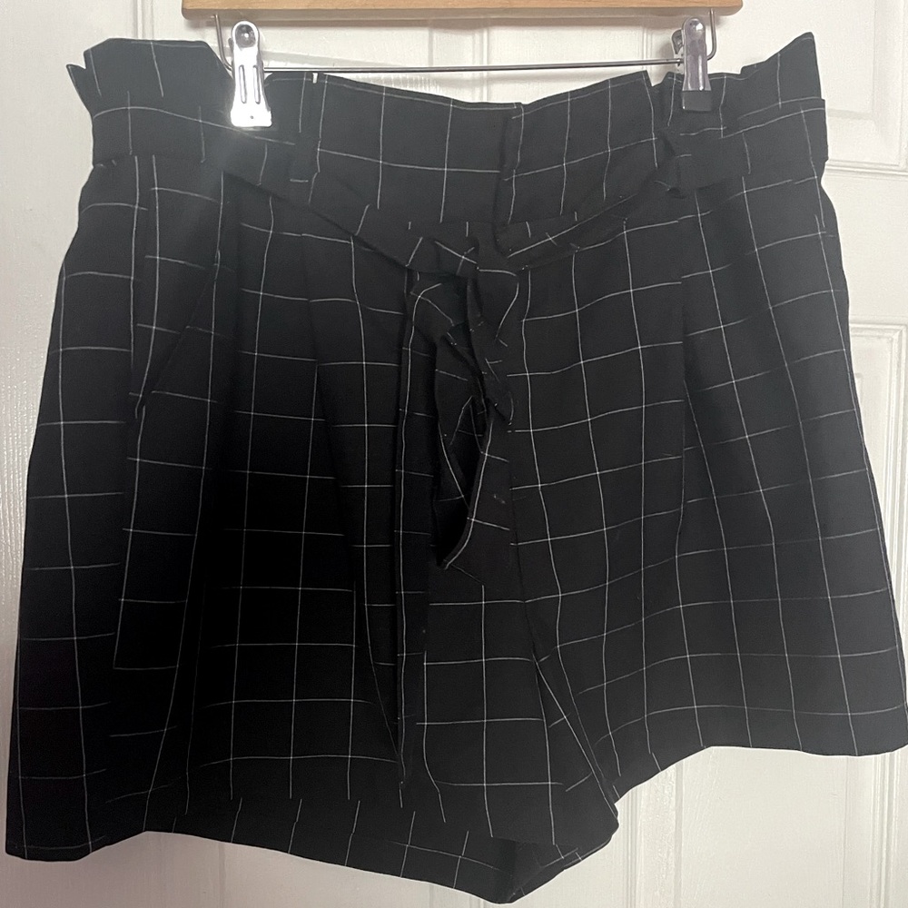 Plaid Paper Bag Shorts with Tie Belt